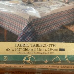 Pfaltzgraff Nordic Christmas cabin ore rustic NIP retired table cloth 60 x 102